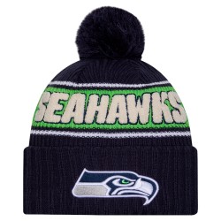 Seattle Seahawks New Era College Navy 2024 Sideline Cuffed Knit Hat with Pom
