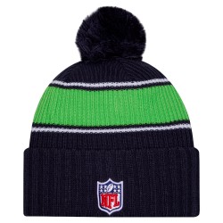 Seattle Seahawks New Era College Navy 2024 Sideline Cuffed Knit Hat with Pom
