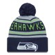 Seattle Seahawks New Era College Navy Main Cuffed Knit Hat with Pom
