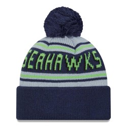 Seattle Seahawks New Era College Navy Main Cuffed Knit Hat with Pom