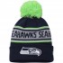 Seattle Seahawks New Era College Navy Repeat Cuffed Knit Hat with Pom