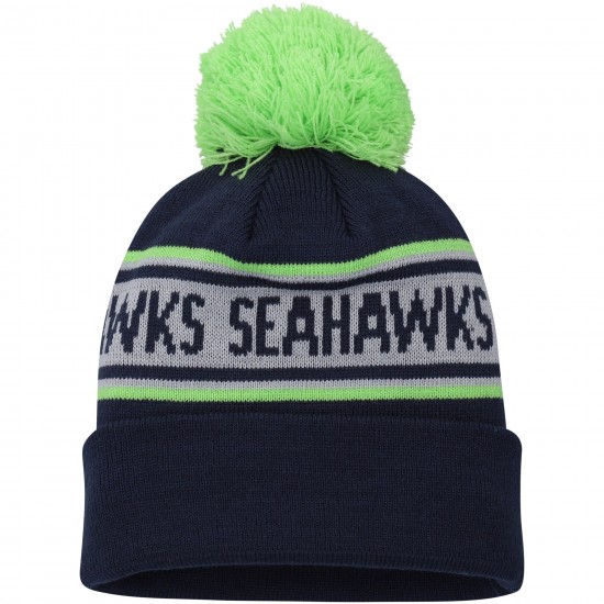 Seattle Seahawks New Era College Navy Repeat Cuffed Knit Hat with Pom
