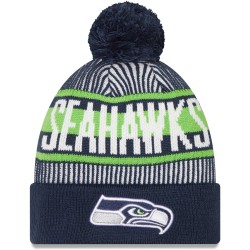 Seattle Seahawks New Era College Navy Striped Cuffed Knit Hat with Pom