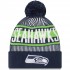 Seattle Seahawks New Era College Navy Striped Cuffed Knit Hat with Pom