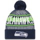 Seattle Seahawks New Era College Navy Striped Cuffed Knit Hat with Pom