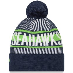 Seattle Seahawks New Era College Navy Striped Cuffed Knit Hat with Pom