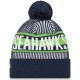 Seattle Seahawks New Era College Navy Striped Cuffed Knit Hat with Pom