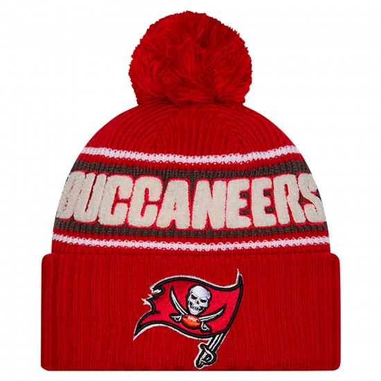 Tampa Bay Buccaneers New Era Red 2024 Sideline Cuffed Knit Hat with Pom