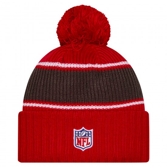 Tampa Bay Buccaneers New Era Red 2024 Sideline Cuffed Knit Hat with Pom