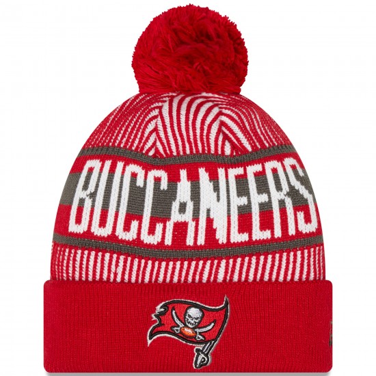 Tampa Bay Buccaneers New Era Red Striped Cuffed Knit Hat with Pom