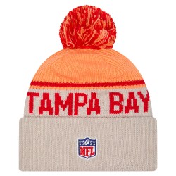 Tampa Bay Buccaneers New Era Stone NFL Sideline Historic Cuffed Knit Hat with Pom
