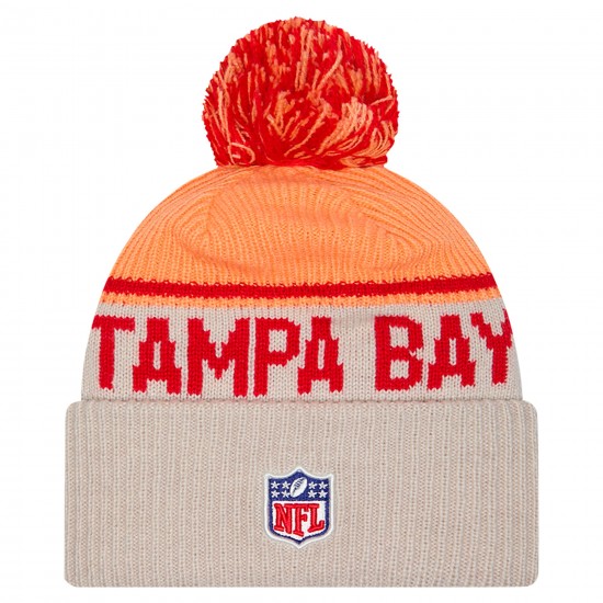 Tampa Bay Buccaneers New Era Stone NFL Sideline Historic Cuffed Knit Hat with Pom