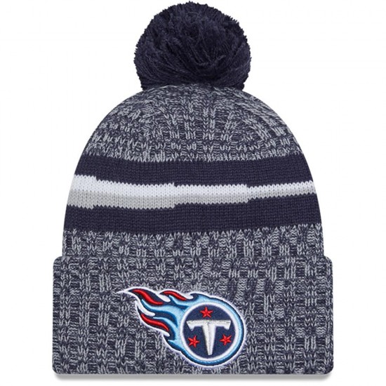 Tennessee Titans  New Era Navy 2023 Sideline Cuffed Knit Hat With Pom