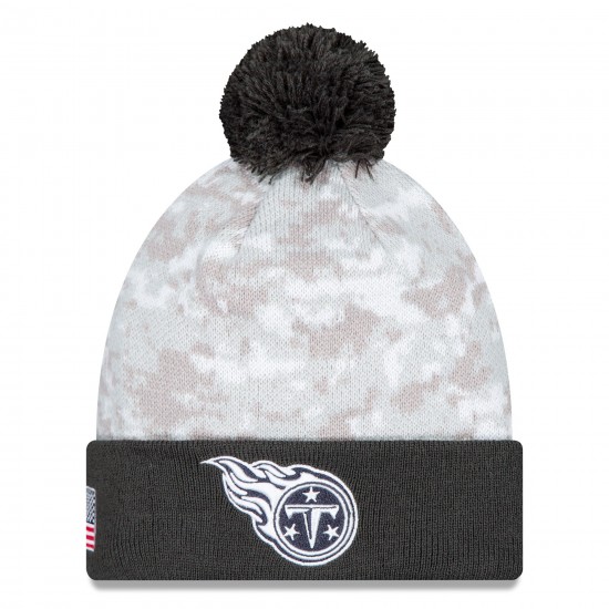 Tennessee Titans  New Era White-Graphite 2024 Salute To Service Digital Camo Cuffed Knit Hat with Pom
