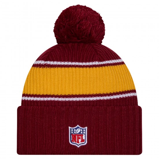 Washington Commanders New Era Burgundy 2024 Sideline Cuffed Knit Hat with Pom