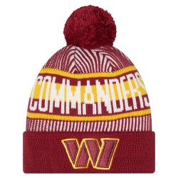 Washington Commanders New Era Burgundy Striped  Cuffed Knit Hat with Pom
