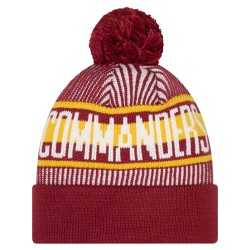 Washington Commanders New Era Burgundy Striped  Cuffed Knit Hat with Pom