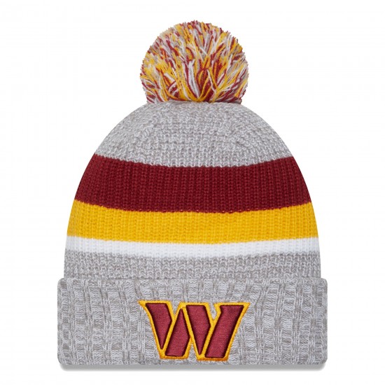 Washington Commanders New Era Heather Gray Cuffed Knit Hat with Pom